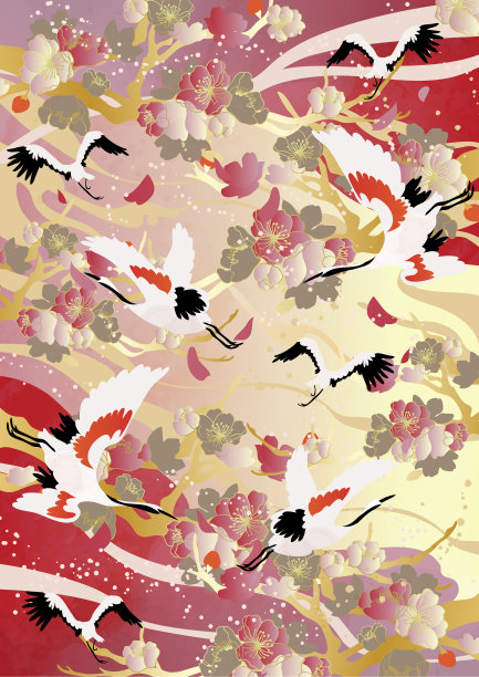 亚洲风格中国风格民族潮流古风传统古典吉祥
桃花鹤遮阳海报贺卡背景墙装饰画图片下载