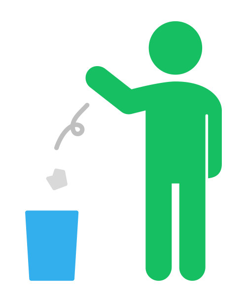 一个人把垃圾扔进垃圾桶的剪影图标。图片下载