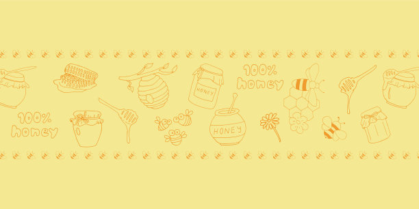 边界上有蜂蜜罐，向日葵蜜蜂和文字图片下载