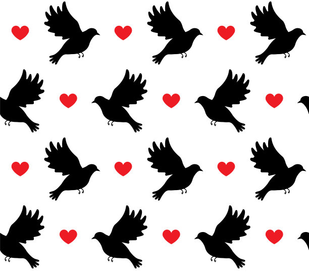 平面手绘一对爱鸽剪影矢量无缝图案图片下载