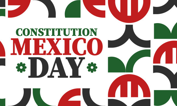 墨西哥宪法日。国庆节快乐，每年2月4日庆祝。墨西哥图案和颜色。爱国主义的元素。节设计。海报，卡片，横幅和背景。矢量图图片下载