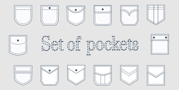 口袋补丁。纺织品统一口袋形状的衣服袋矢量图片收集图片下载