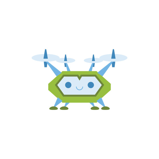 可爱的飞行机器人或无人机与快乐的脸，卡通平面矢量插图孤立在白色背景。图片下载