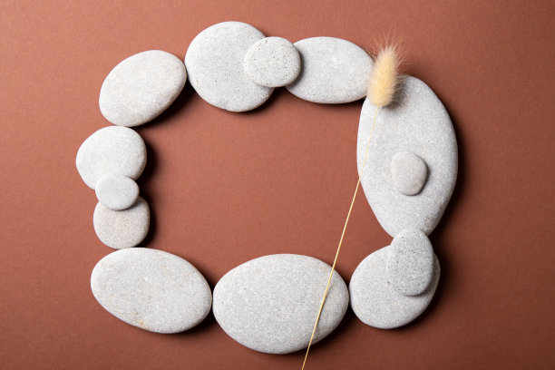 平层视图框架与平坦光滑的海石空棕色背景，大量复制空间，工作室拍摄。极简有机产品背景。图片下载