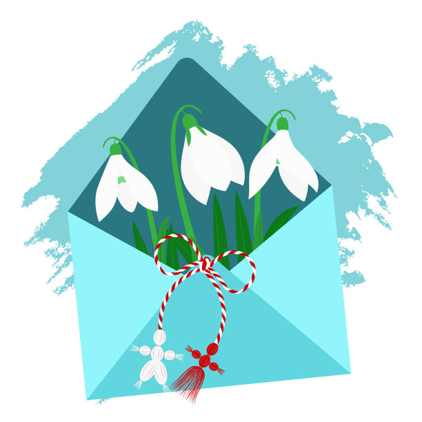 Martisor和雪花莲装在信封里图片下载