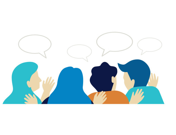 一群朋友坐在一起互相交谈，谈论人的概念。现代平面矢量插图。图片下载