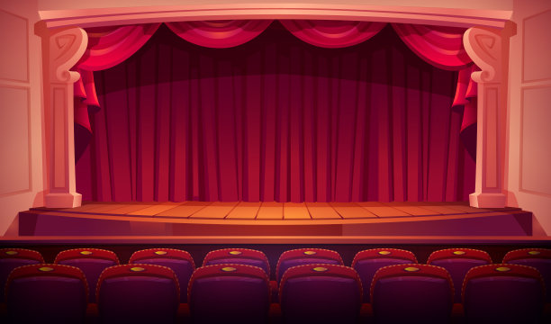 剧院舞台，红色窗帘，剧院座位图片下载