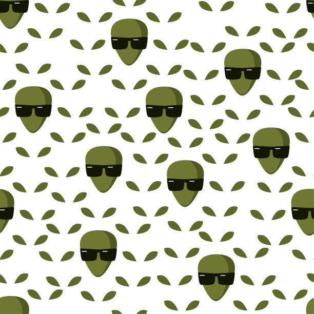 无缝模式。一群戴墨镜的外星人。白色背景上的剪影。图片下载