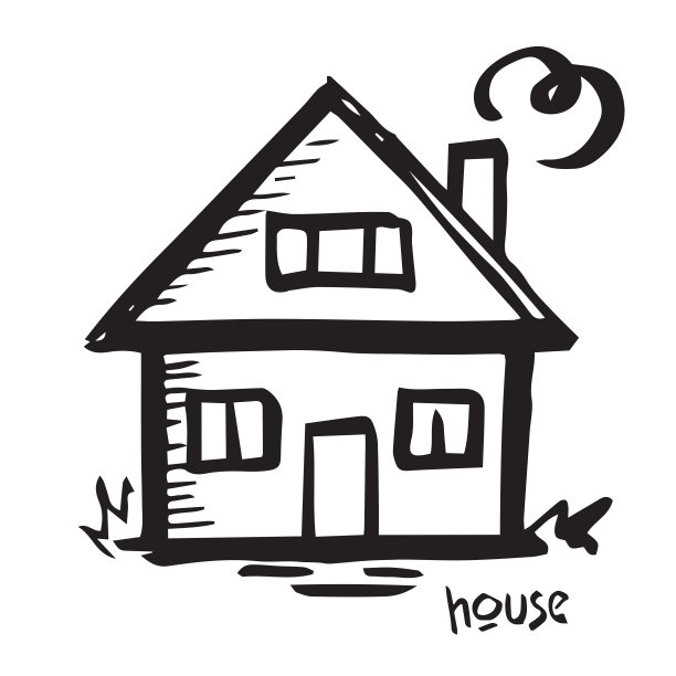 房屋素描图标的网络，移动和信息图表。手绘矢量深灰色图标隔离在浅灰色背景上图片下载