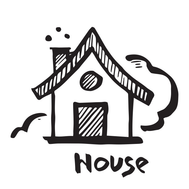 房屋素描图标的网络，移动和信息图表。手绘矢量深灰色图标隔离在浅灰色背景上图片下载