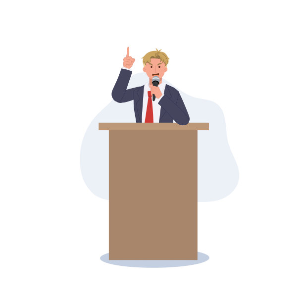 论坛演讲商业政治概念。论坛主席带麦克风的演讲。男性政治特征图片下载