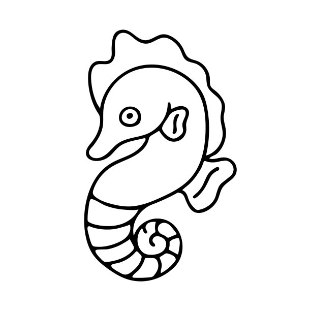 白色背景上可爱的海马涂鸦。图片下载