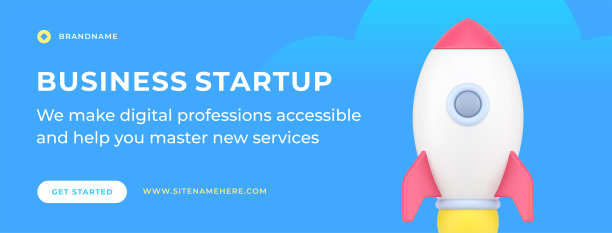 创业管理优化火箭发射社交媒体横幅3d图标矢量图片下载