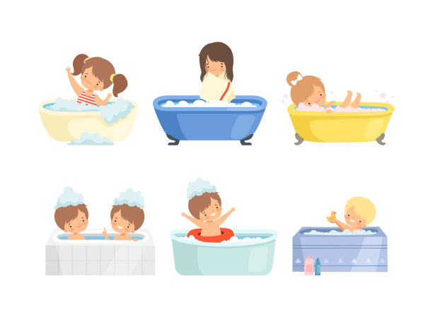 可爱的孩子洗澡集快乐的孩子坐图片下载