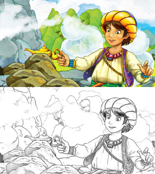 卡通场景与王子在自然插图图片下载