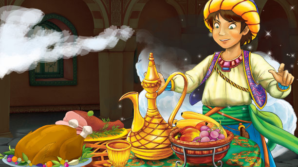 卡通场景与王子在城堡插图图片下载