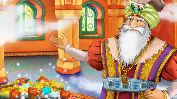 卡通场景与国王或王子在城堡插图图片下载