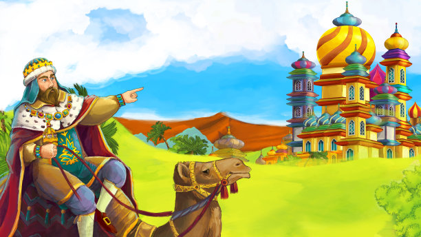 卡通场景与王子在城镇插图图片下载