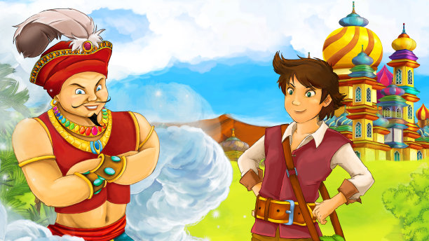 卡通场景与王子在城镇插图图片下载