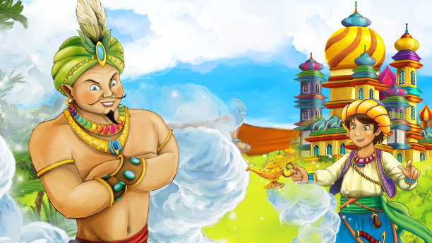 卡通场景与王子在城镇插图图片下载