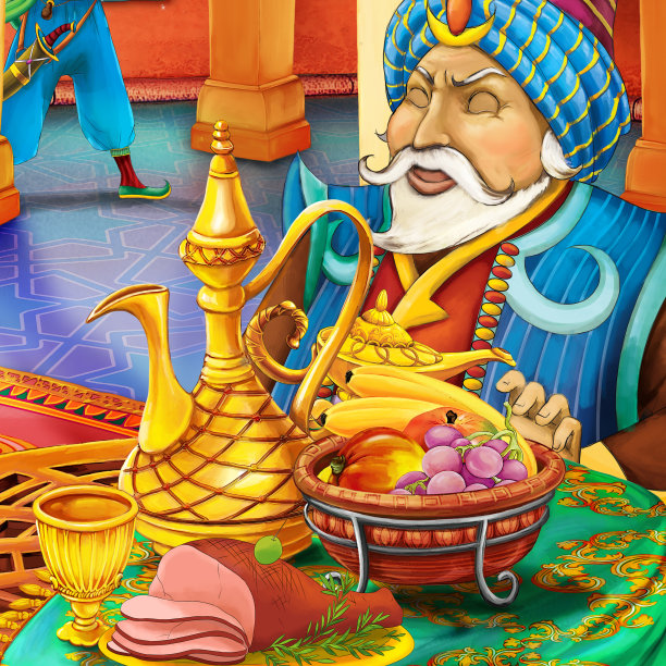 卡通场景与王子和精灵在城堡插图图片下载