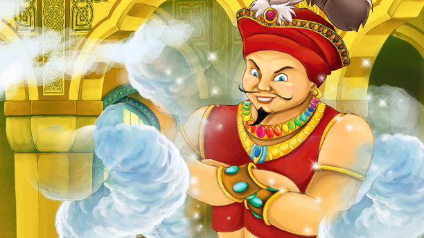 卡通场景与王子和精灵在城堡插图图片下载