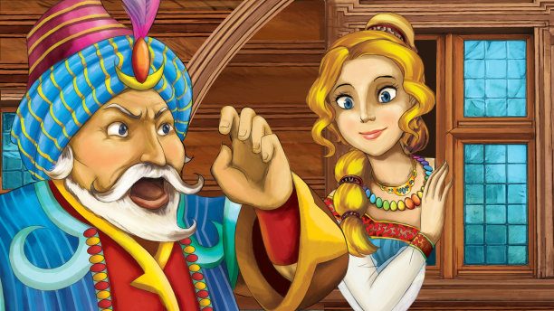 卡通场景与公主在城镇插图图片下载