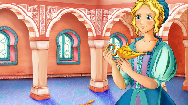 卡通场景与女王或公主在城堡插图图片下载