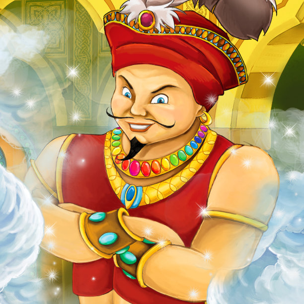 中世纪阿拉伯王国王子或国王旅行的卡通场景-远东装饰品-舞台用途不同-儿童插画图片下载