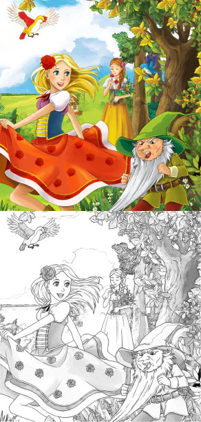 卡通场景与公主在森林插图图片下载