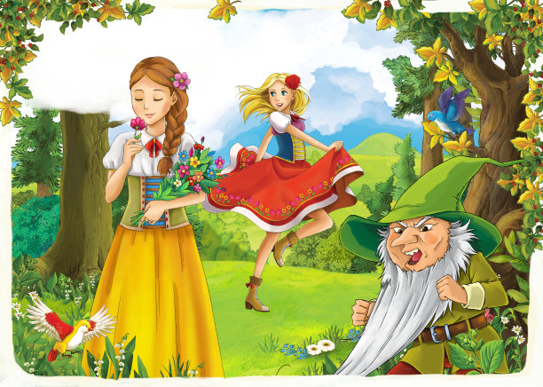 卡通场景与公主在森林插图图片下载