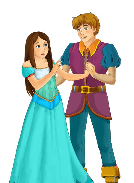 卡通场景与国王和公主插图图片下载