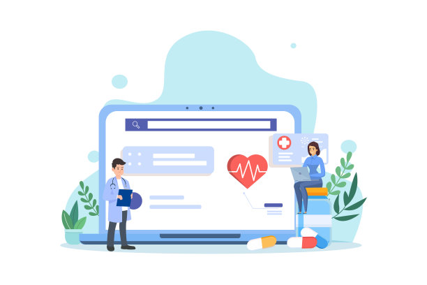 在线医疗家庭健康护理和人寿保险概念。医生和手机在线体检。医疗保健咨询远程医疗服务。矢量图图片下载