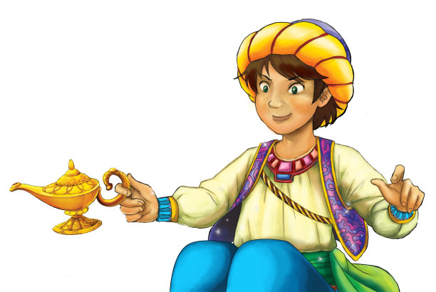 白色背景的阿拉伯骑士或王子卡通场景-儿童插图图片下载