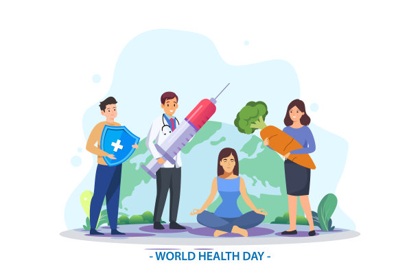 保健和人寿保险概念。世界卫生日。健康饮食。生活的平衡。矢量图图片下载
