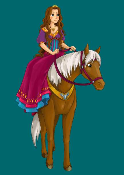 卡通场景与公主王后与她的朋友马插图图片下载