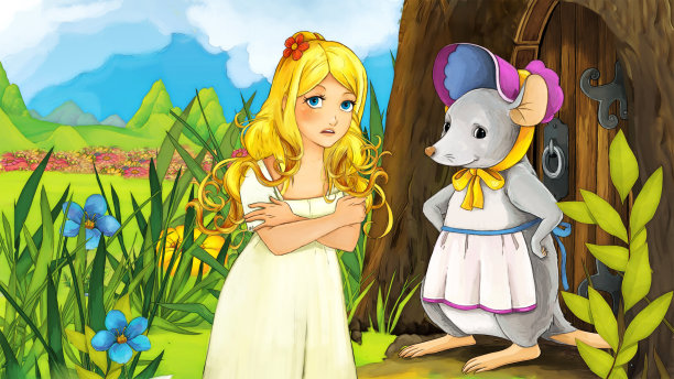 卡通公主小精灵和老鼠附近的树屋图片下载