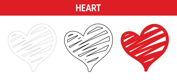 儿童心脏描摹和着色工作表图片下载