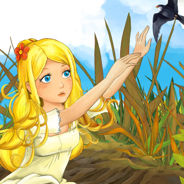 卡通精灵公主和布谷鸟飞行插图图片下载