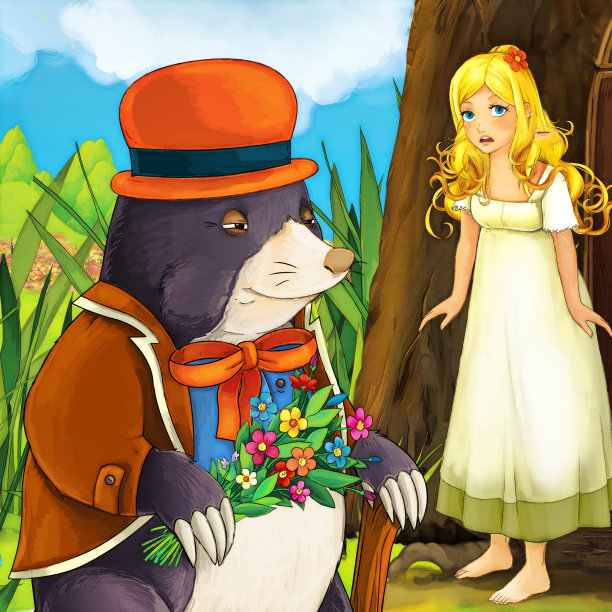 卡通场景精灵公主和鼹鼠插图图片下载