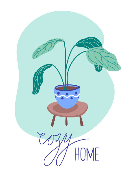 绿色室内植物印花图片下载