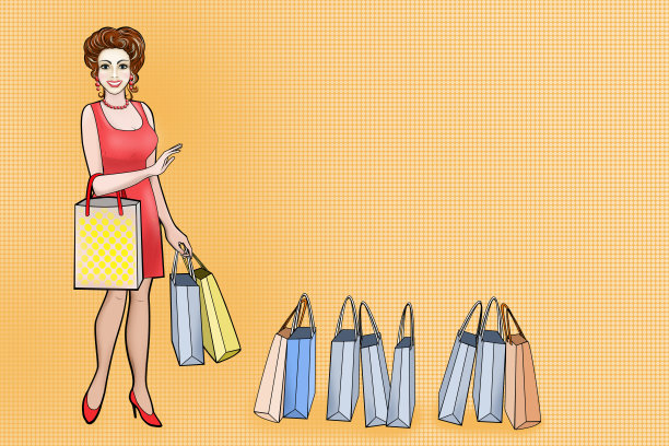 年轻女子成功购物后用纸袋买了很多东西。图片下载