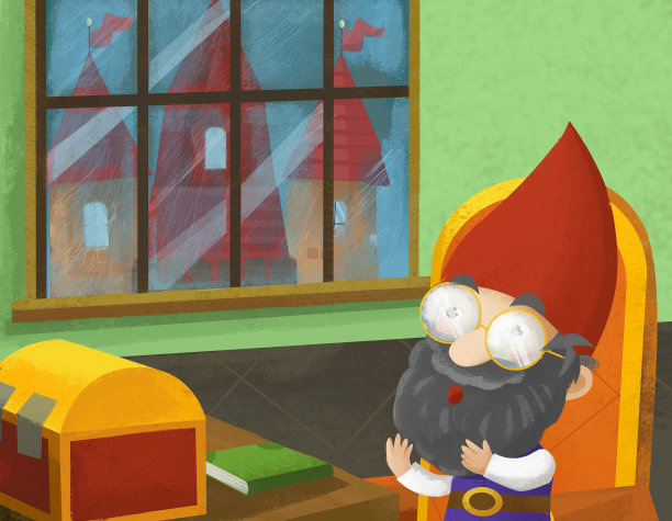 卡通场景与矮人在城堡插图图片下载