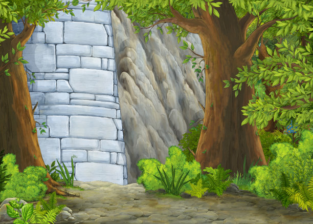 卡通自然场景与美丽的城堡与王子和公主图片下载