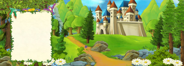 卡通场景与中世纪厨房房间插图图片下载