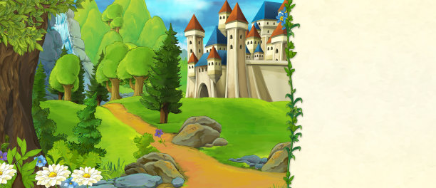 卡通场景与中世纪厨房房间插图图片下载