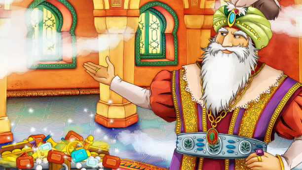 卡通场景与王子在城堡插图图片下载