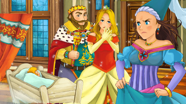 卡通公主和孩子在城堡插图图片下载