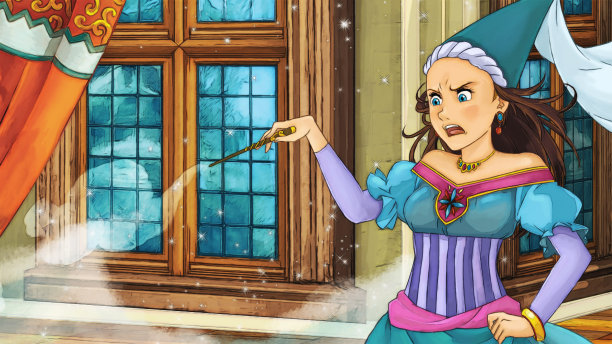 公主和孩子在城堡里的卡通场景图片下载