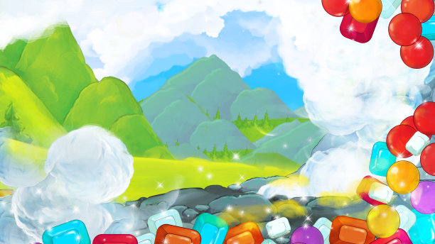 带宝框的环山草甸卡通场景儿童插画图片下载